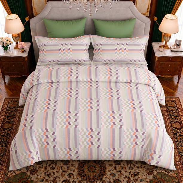 Bombay Dyeing Cotton King Flat 164 TC Geometric 1 Bedsheet with 2 Pillow Covers