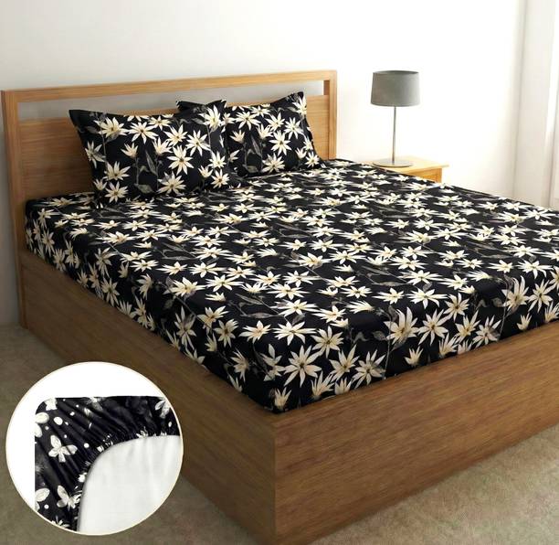 Fashion String Microfiber Double Fitted (Elastic) 120 TC Floral Bedsheet