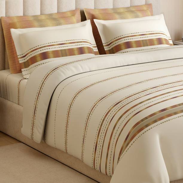 SPACES Cotton Double Flat 350 TC Geometric 1 Bedsheet with 2 Pillow Covers