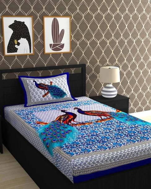 Leo Creation Cotton Single Flat 144 TC Jaipuri Prints 1 Bedsheet