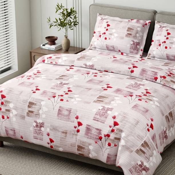 haus & kinder Cotton King Flat 144 TC Floral 1 Summer Bedsheet with 2 Pillow Covers