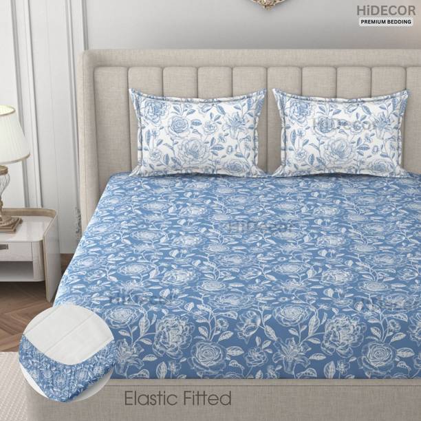 HIDECOR 280 TC Microfiber Double, King Floral Fitted (Elastic) Bedsheet