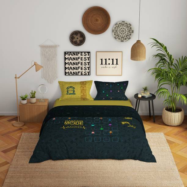 SPACES Cotton King Flat 180 TC Printed 1 Bedsheet with 2 Pillow Covers