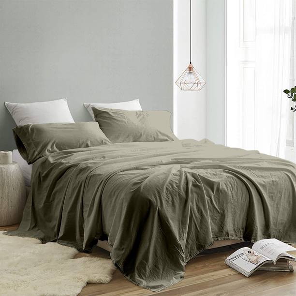 CARLTON LONDON Cotton King Flat 300 TC Solid 1 Bedsheet with 2 Pillow Covers