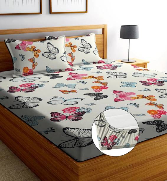 ANIKET 204 TC Cotton Double Printed Fitted (Elastic) Bedsheet