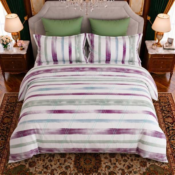 Bombay Dyeing Cotton King Flat 164 TC Striped 1 Bedsheet with 2 Pillow Covers