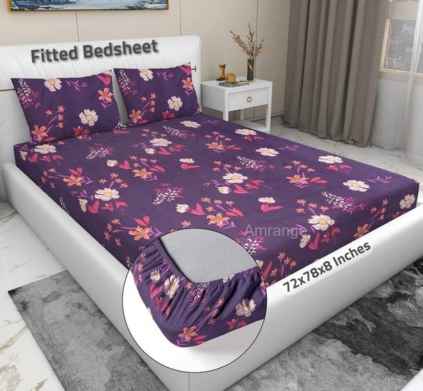 Amrange 210 TC Microfiber King Floral Fitted (Elastic) Bedsheet