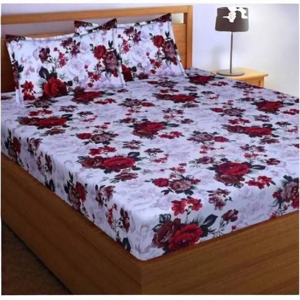 Decorum Polycotton Double Flat 210 TC Floral 1 Bedsheet with 2 Pillow Covers