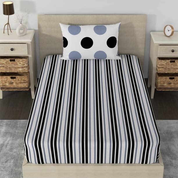 Huesland 180 TC Cotton Single Printed Fitted (Elastic) Bedsheet