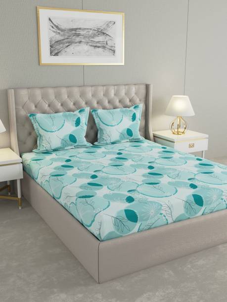 Raymond Home Cotton Double Flat 104 TC Printed 1 Bedsheet with 2 Pillow Covers