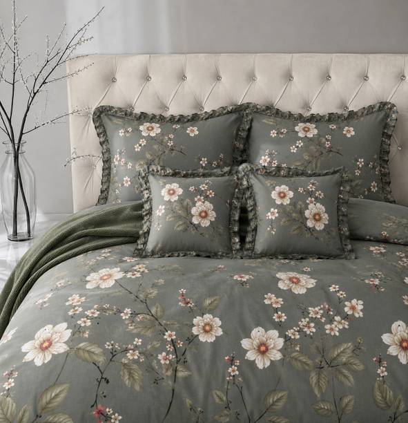 CLOVIS KRAFTS Cotton Double Flat 300 TC Printed 1 Bedsheet with 2 Pillow Covers, 2 Cushion Covers