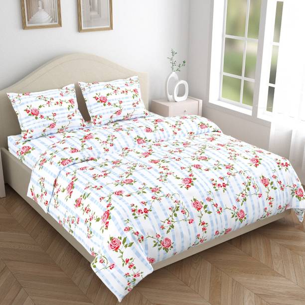 haus & kinder Cotton Double Flat 144 TC Printed 1 Bedsheet with 2 Pillow Covers