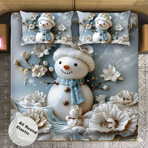 VIRAAJ TEXTILE Cotton Blend King Fitted (Elastic) 300 TC Printed 1 Bedsheet