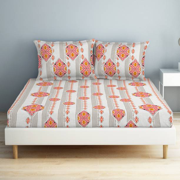 SPACES 132 TC Cotton Double Geometric Flat Bedsheet