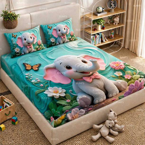 Rumps Cotton Double Flat 450 TC Printed 1 Bedsheet with 2 Pillow Covers
