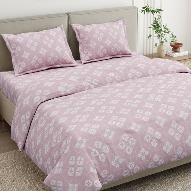 haus & kinder Cotton King Flat 300 TC Printed 1 Bedsheet with 2 Cushion Covers