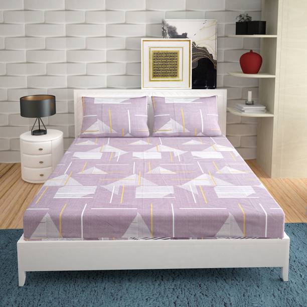 Clover Polycotton Double Flat 180 TC Geometric Bedsheet (Pack of 1, Multicolor)