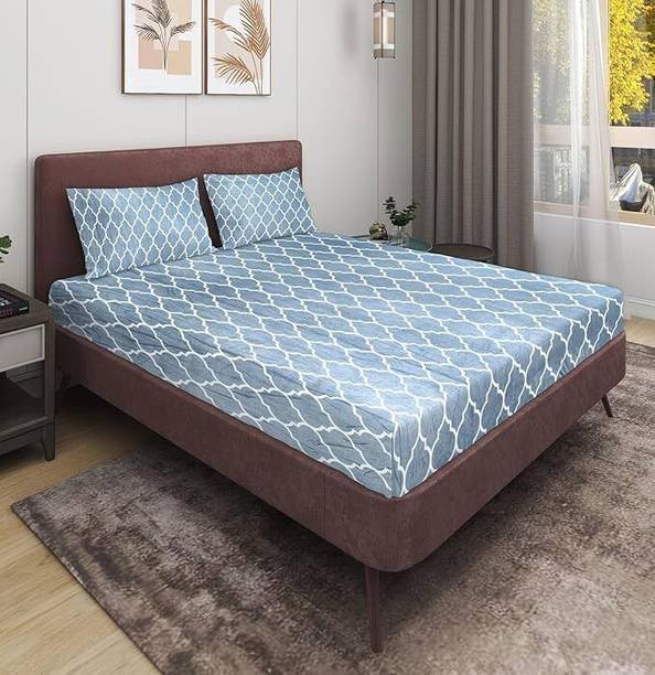 SHOPHOX Woolen King Fitted (Elastic) 300 TC Printed Bedsheet