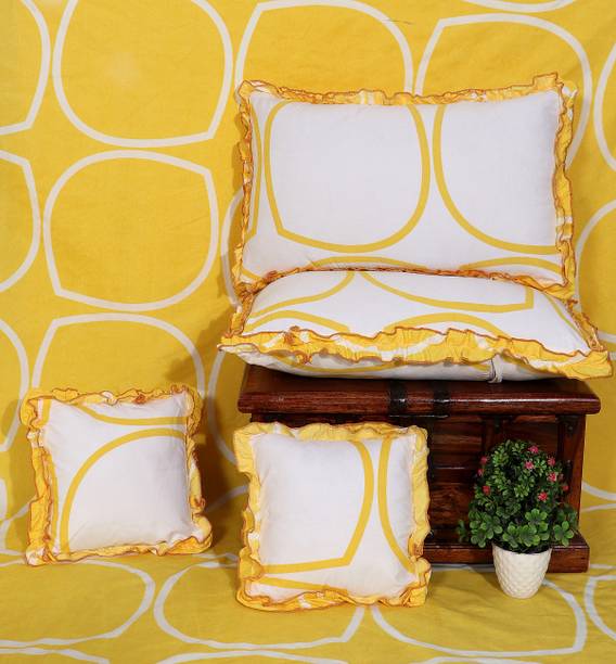 driji Cotton Double Flat 300 TC Floral 1 Summer Bedsheet with 2 Pillow Covers, 2 Cushion Covers