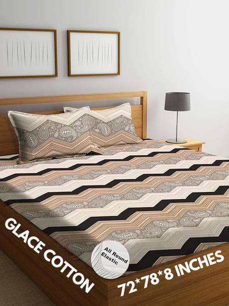 SHOPHOX 210 TC Cotton Double, King Floral Fitted (Elast...