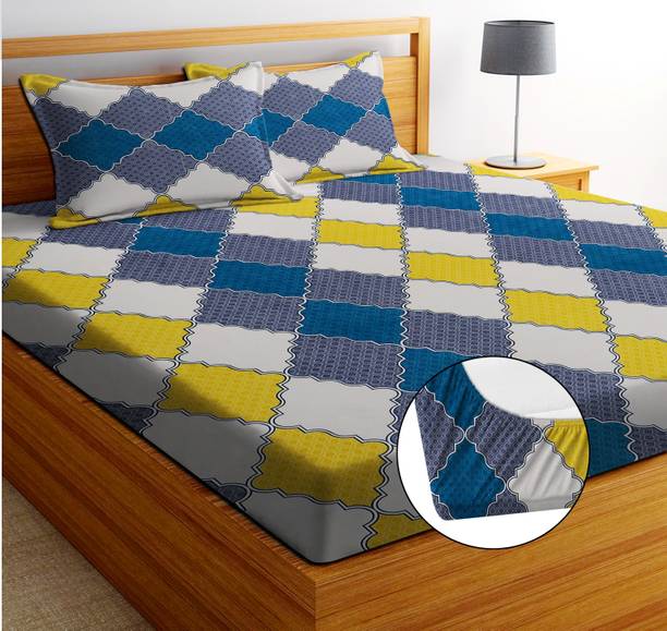EXFAB Cotton Double Fitted (Elastic) 240 TC Printed Bedsheet