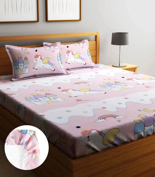 Home Sizzler Microfiber Double Fitted (Elastic) 144 TC Cartoon 1