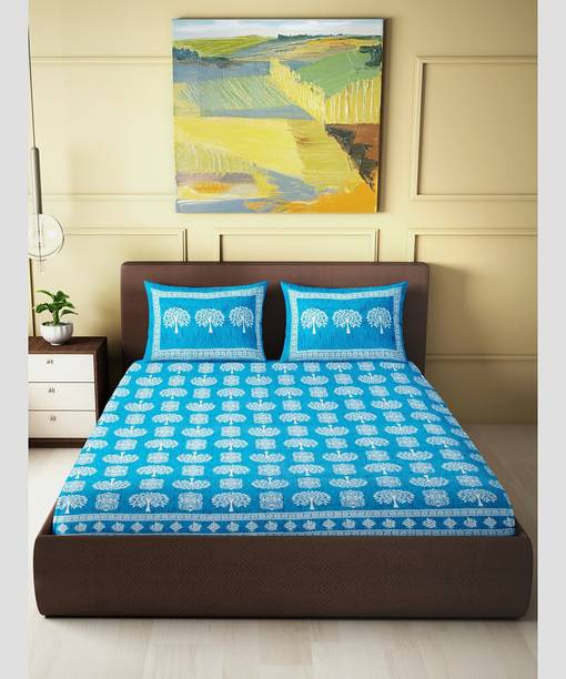 CLOTHSIDE 144 TC Cotton Double Jaipuri Prints Flat Bedsheet