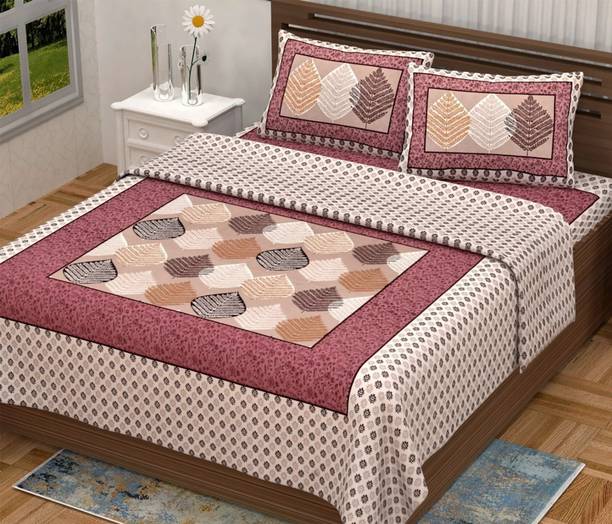 Cosito 144 TC Cotton Double Jaipuri Prints Flat Bedsheet