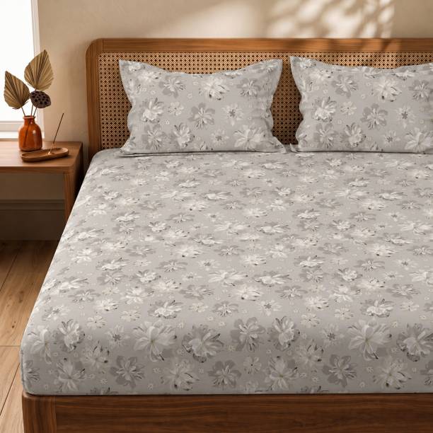Huesland Cotton Double Flat 144 TC Floral 1 Bedsheet with 2 Pillow Covers