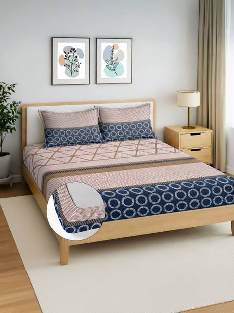 BLUEDOT Cotton King Fitted (Elastic) 250 TC Printed 1 Bedsheet