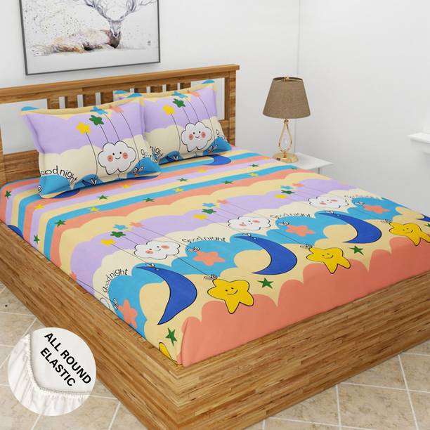Weave & Décor Microfiber Single Fitted (Elastic) 300 TC Cartoon 1 Bedsheet with 2 Pillow Covers