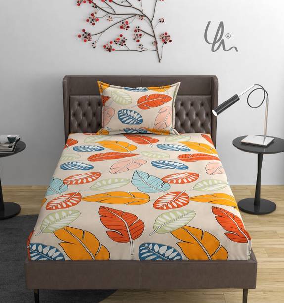YaAkholic Cotton Single Flat 400 TC Printed 1 Bedsheet with 2 Pillow Covers