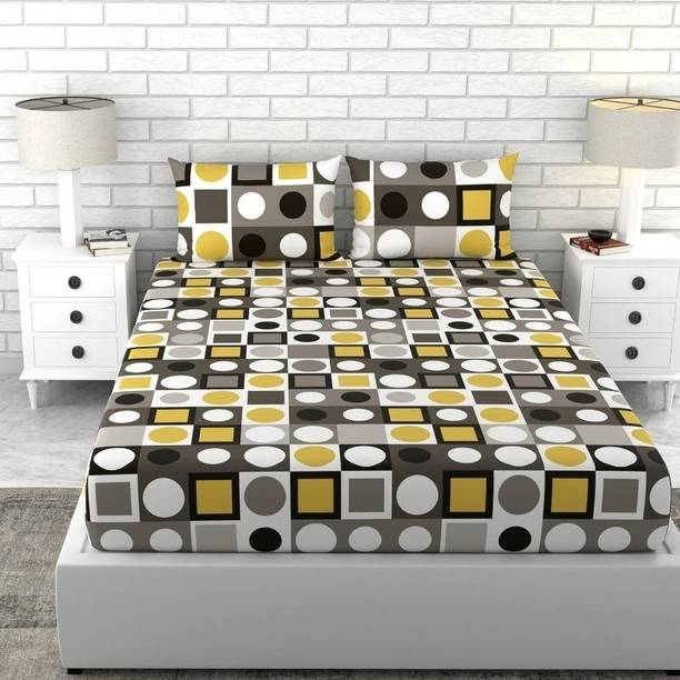 CARLTON LONDON Cotton King Flat 200 TC Geometric 1 Bedsheet with 2 Pillow Covers