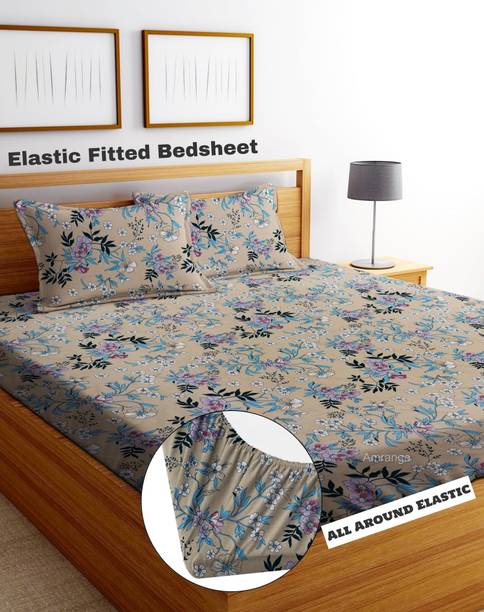 Amrange 190 TC Microfiber King 3D Printed Fitted (Elastic) Bedsheet