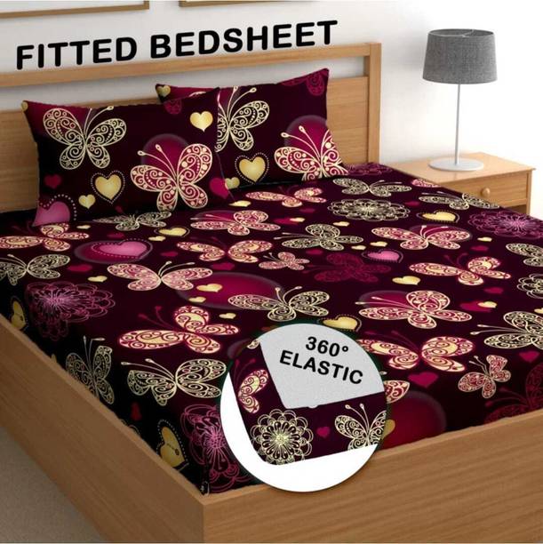 Decent Home 240 TC Cotton Double Floral Fitted (Elastic) Bedsheet