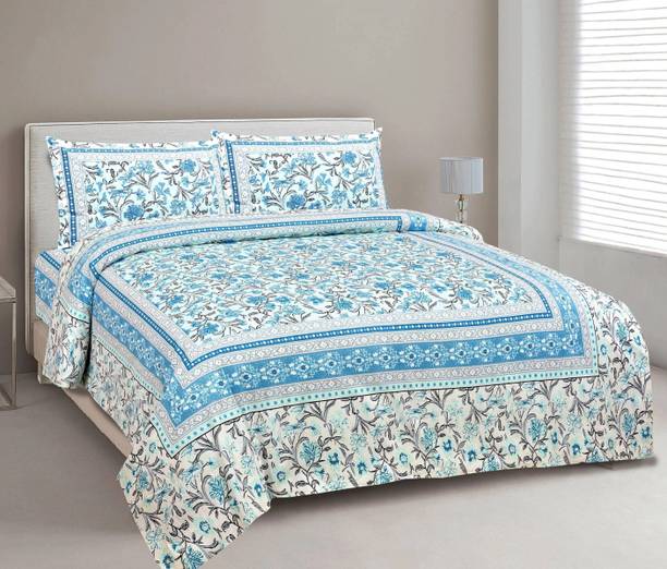 CLOTHOLOGY Cotton King Flat 240 TC Jaipuri Prints Bedsheet