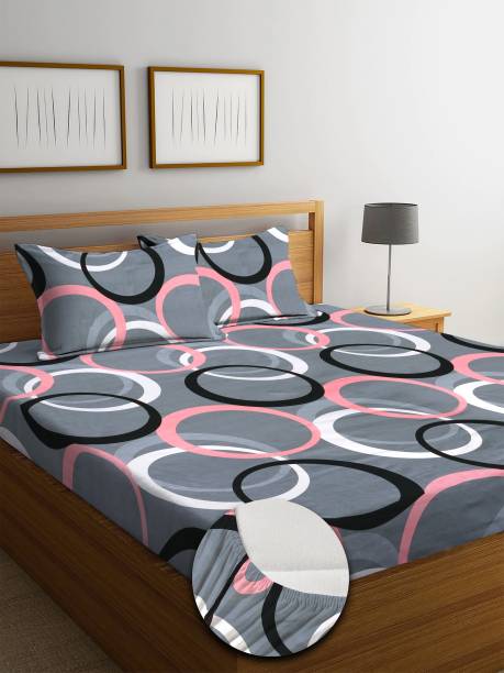 MAYAS COLLECTION 250 TC Microfiber Double Abstract Fitted (Elastic) Bedsheet