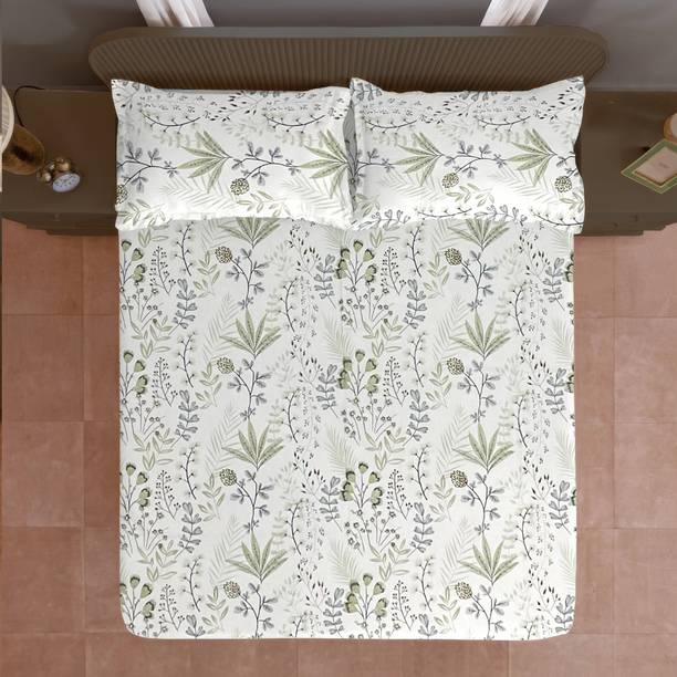 SWAYAM Cotton Double Flat 210 TC Floral 1 Bedsheet with 2 Pillow Covers