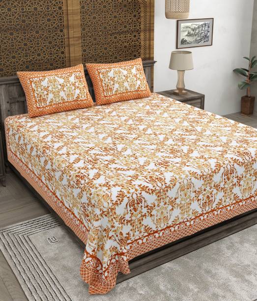 CLOTHOLOGY Cotton King Flat 240 TC Jaipuri Prints 1 Bedsheet with 2 Pillow Covers