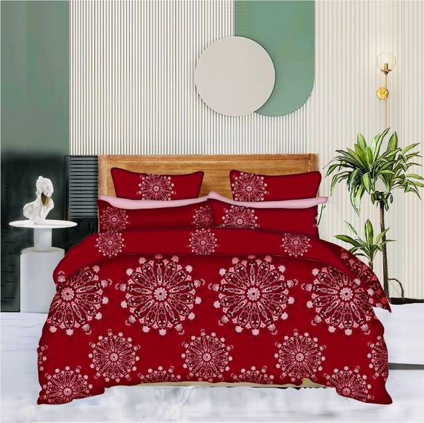 BEDORISM 260 TC Cotton King Printed Fitted (Elastic) Bedsheet