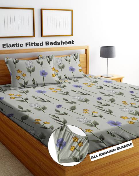 Amrange 190 TC Microfiber King 3D Printed Fitted (Elastic) Bedsheet