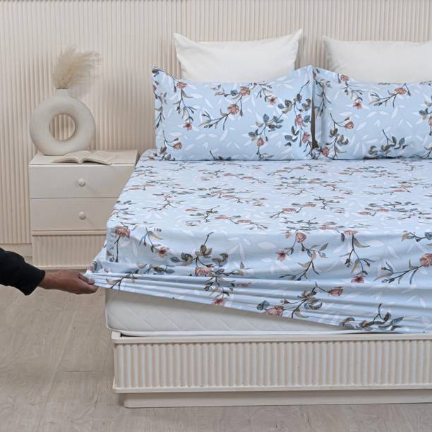 HOMEMONDE Cotton Queen Fitted (Elastic) 210 TC Printed Bedsheet
