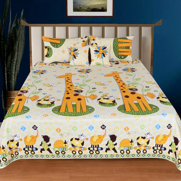Decorum Cotton Double, King Flat 204 TC Printed 1 Bedsheet with 2