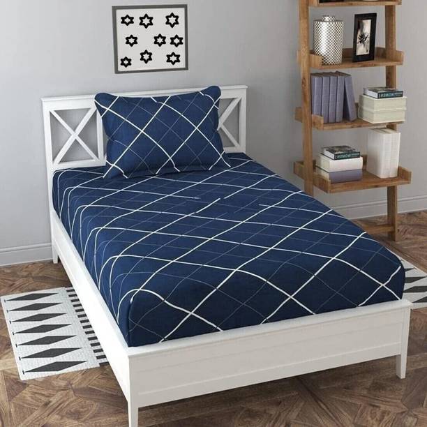 Dahlia Polycotton Single Fitted (Elastic) 200 TC Printed 1 Bedsheet with 2 Pillow Covers