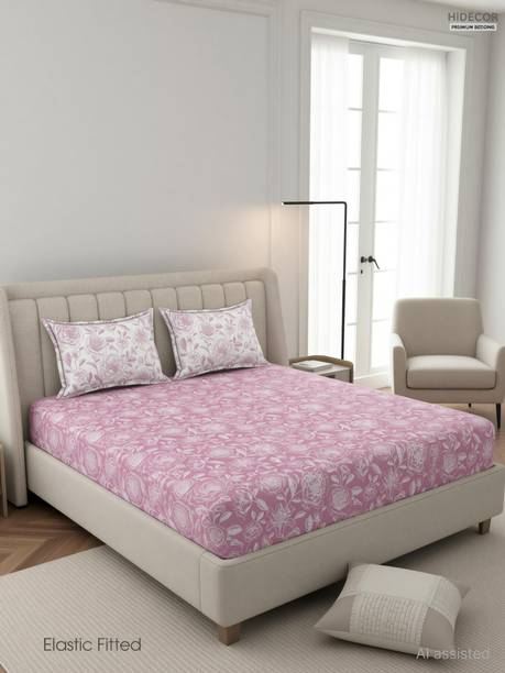 HIDECOR Microfiber Double, King Fitted (Elastic) 280 TC Floral 1 Bedsheet with 2 Pillow Covers