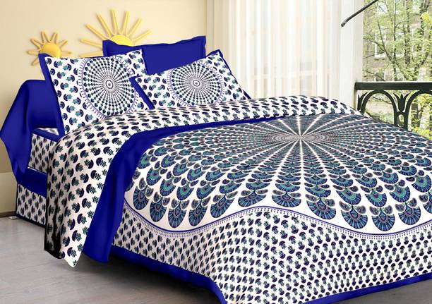 CLOTHOLOGY Cotton Double Flat 144 TC Jaipuri Prints Bedsheet