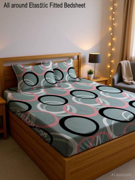 Bedress Microfiber Double Fitted (Elastic) 160 TC Printed 1 Bedsheet with 2 Pillow Covers