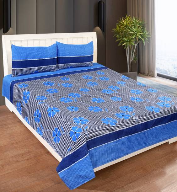 Decorum Microfiber Double Flat 204 TC Floral 1 Bedsheet with 2 Pillow Covers
