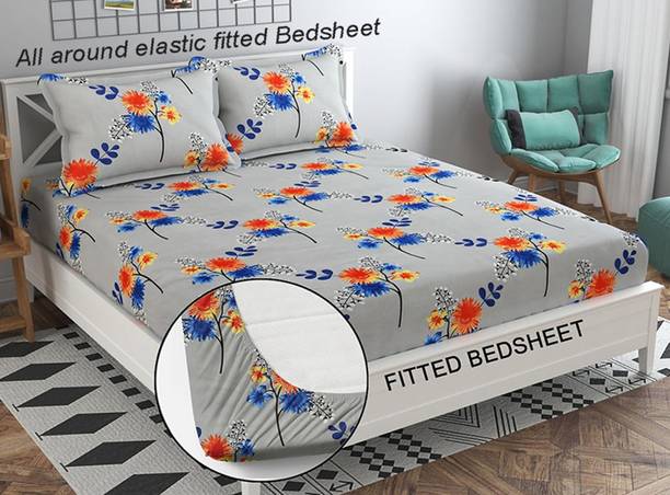 Goodrik 210 TC Microfiber Double Floral Fitted (Elastic) Bedsheet