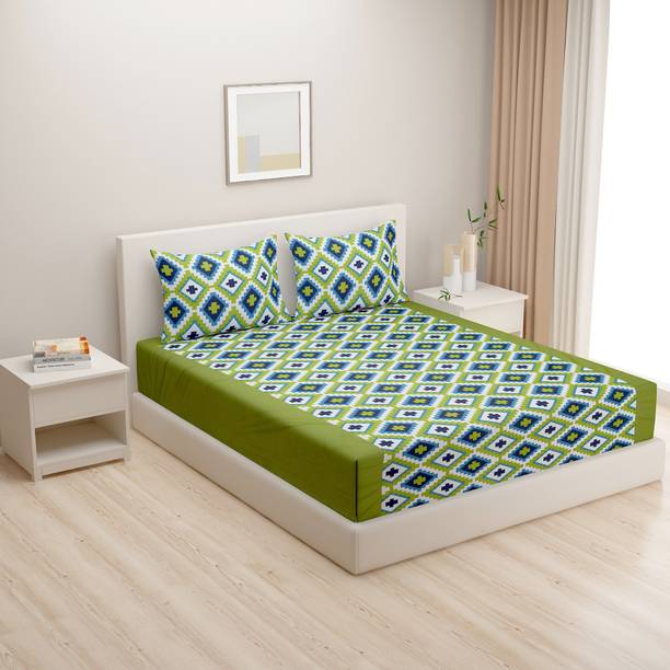 SWAYAM Cotton Double 210 TC Printed 1 Bedsheet with 2 Pillow Covers